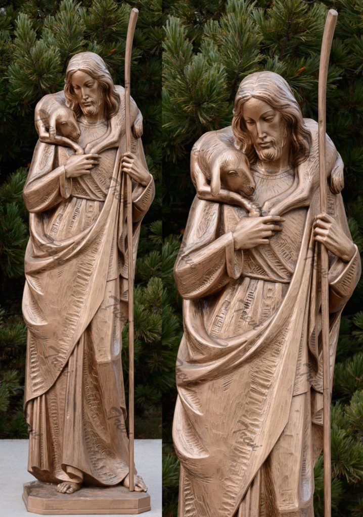 Large catholic garden bronze statues of the good shepherd jesus to buy