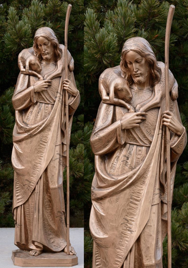 Large catholic garden bronze statues of the good shepherd jesus to buy