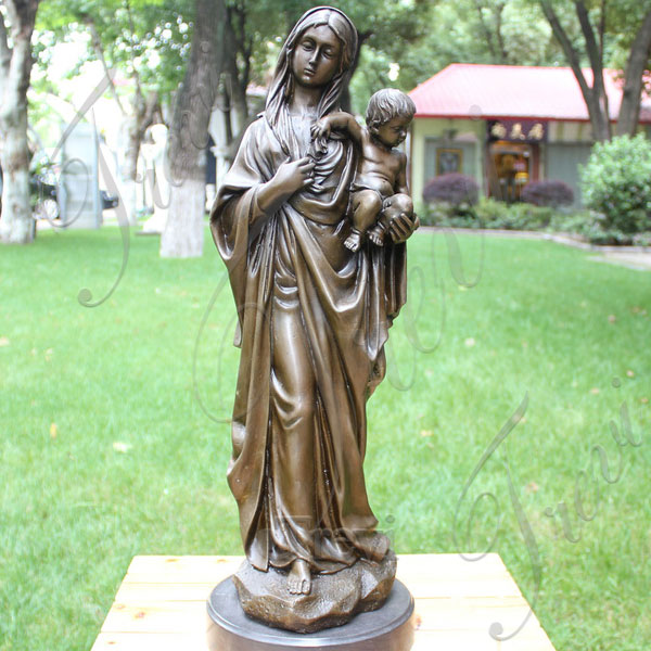 Large virgin mary statue madona with baby jesus bronze religious outdoor sculptures for sale TBC-36