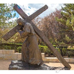 Outdoor bronze religious statues of jesus back cross to buy