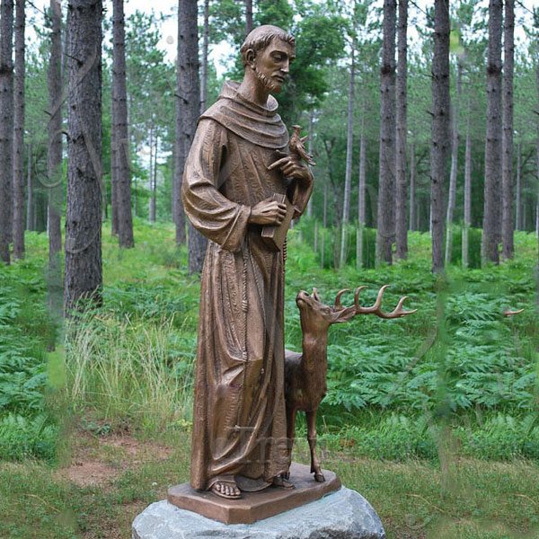 Religious garden statues of st francis with deer lawn ornament bronze art