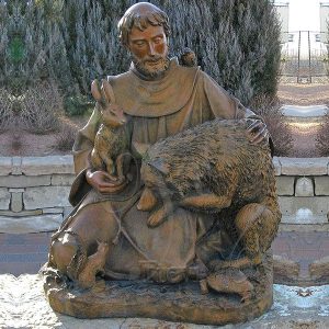St francis with wolf bronze religious outdoor garden statues for sale