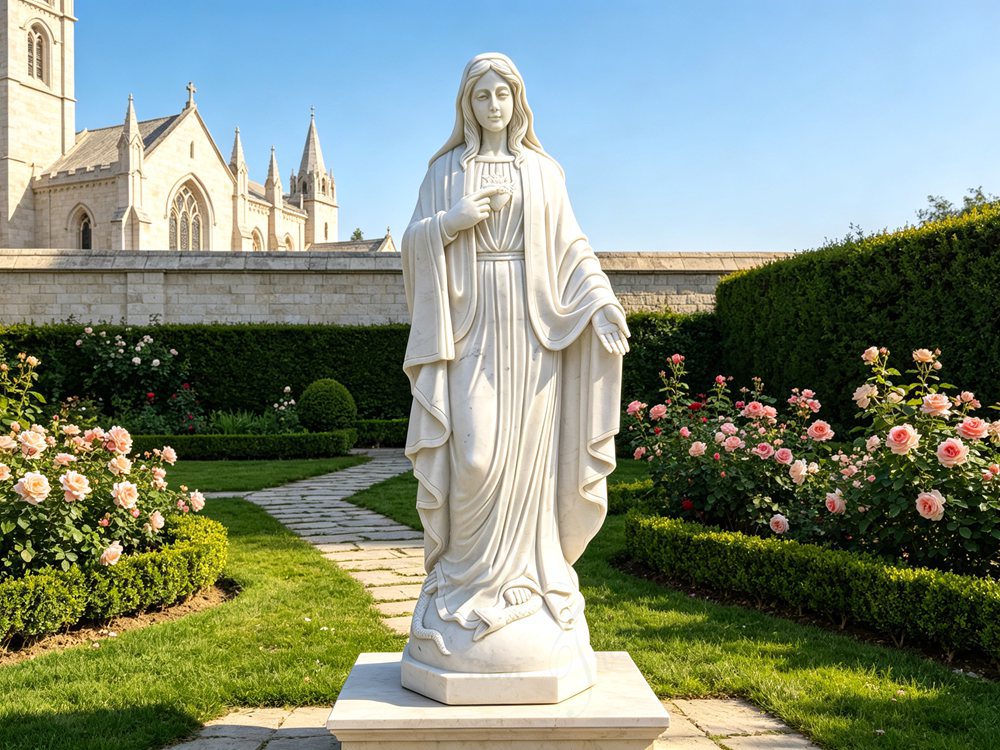 Marble Statue of Immaculate Heart of Mary CHS-275 4 Marble Statue of Immaculate Heart of Mary for church