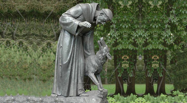 Famous Saint Francis with Wolf Garden Statue Outdoor Decor for Sale BOKK-632