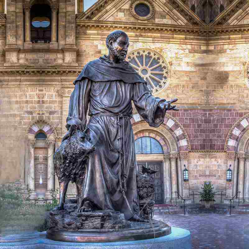 bronze sculpture of St Francis with wolf-Trevi sculpture