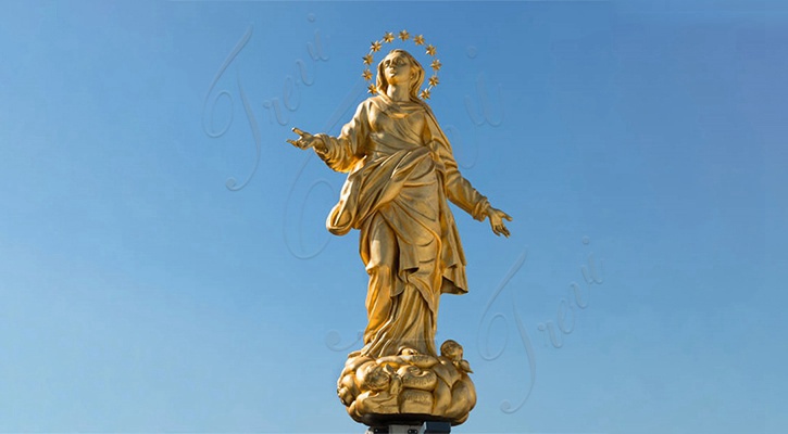 Gold Bronze Virgin Mary Statue with Halo on the Head for Sale BOK1-275