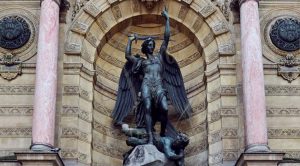statue of St. Michael and the devil-Trevi Sculpture.