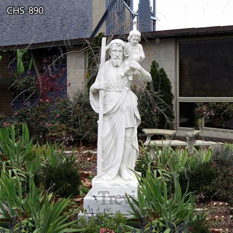 White Marble St Christopher Carrying Jesus Garden Statue CHS890 Religious statues for sale