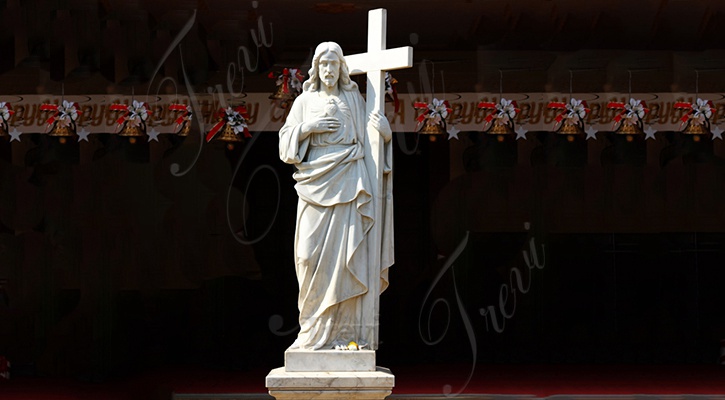 Life Size Marble Jesus with Cross Statue Supplier CHS-918