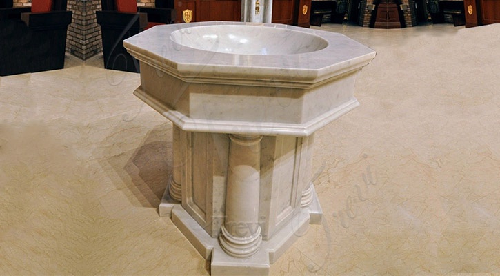 White Marble Baptismal Font for Catholic Church