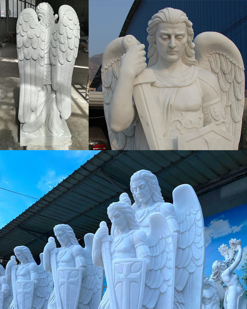 white marble sculpture of Archangel Michael