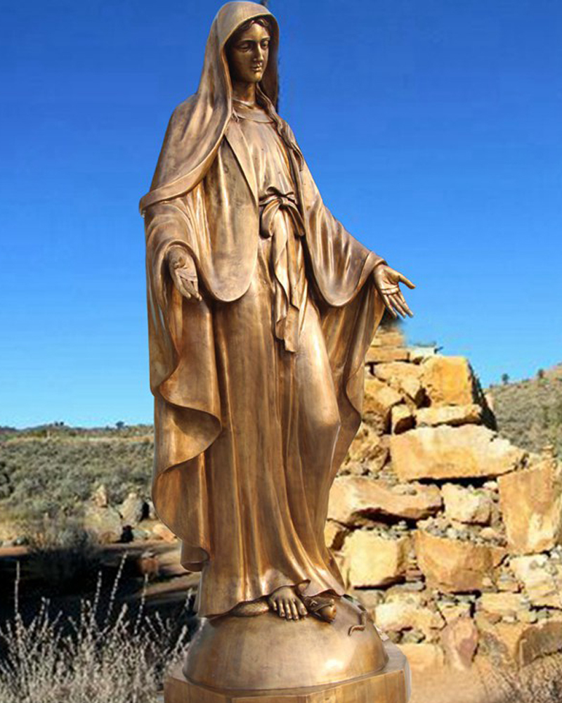Life-Size Religious Bronze Virgin Mary Sculpture for Outdoor Decor