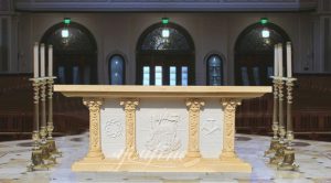 Hand-carved White Marble Altar Church Table Design For Sale