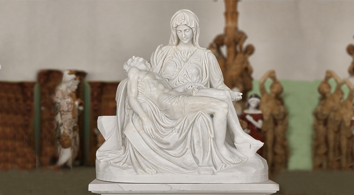 Hand-Carved Religious Marble Pieta Statue Outdoor Decor