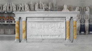 Hand-Carved Religious Marble Altar Table with Relief Sculpture CHS-159