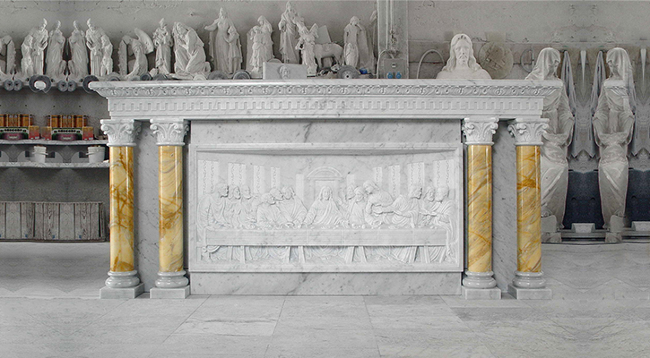 Hand-Carved Religious Marble Altar Table with Relief Sculpture CHS-159