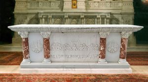 High-Quality Catholic Marble Altar Table with Relief Sculpture