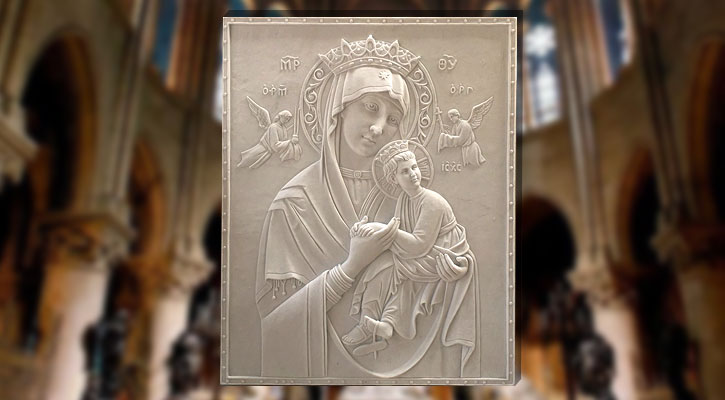 Hand-Carved Marble The Virgin of Perpetual Help Relief Church Decor