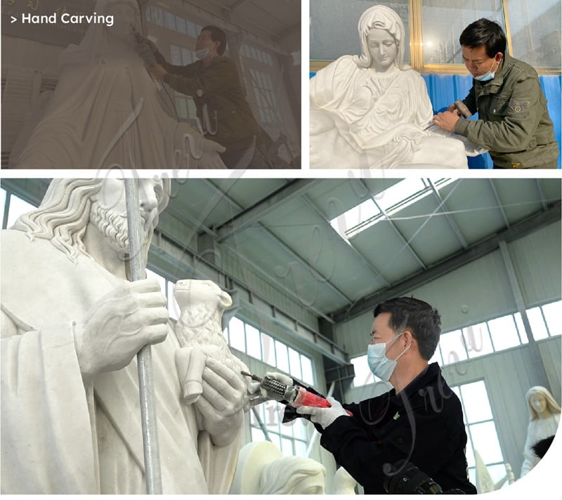 Hand-carved white marble statue