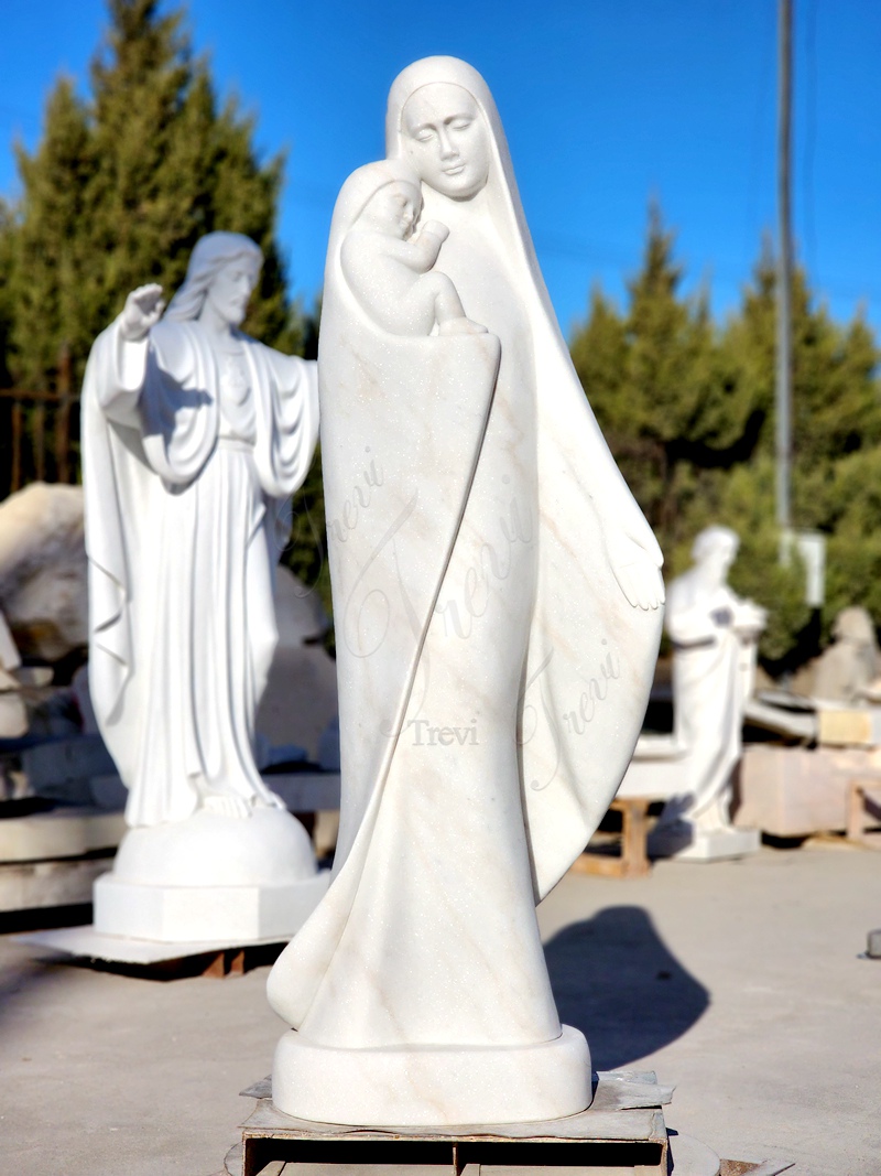 Abstract Virgin Mary with Children Marble Statue for Sale 1