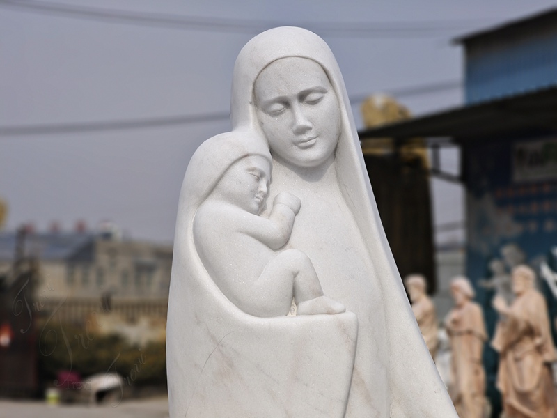Abstract Virgin Mary with Children Marble Statue for Sale 3