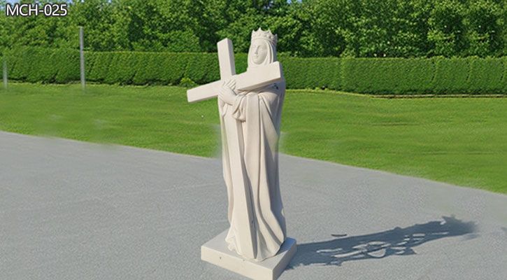 Life Size Marble Holy Mary Statue Holding Cross for Garden