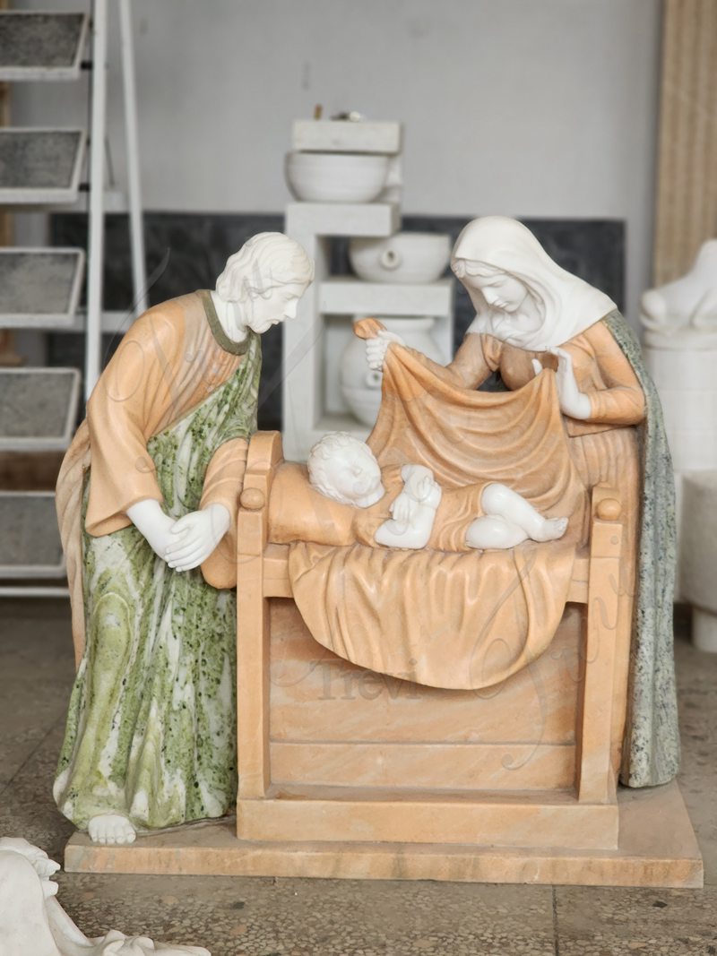 Red Marble Holy Family Statue Church Decor for Sale 2