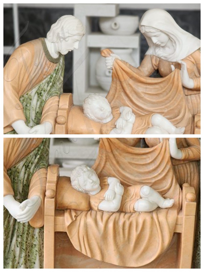 Red Marble Holy Family Statue Church Decor for Sale 2