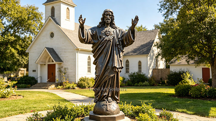 Bronze Jesus statue with open arms