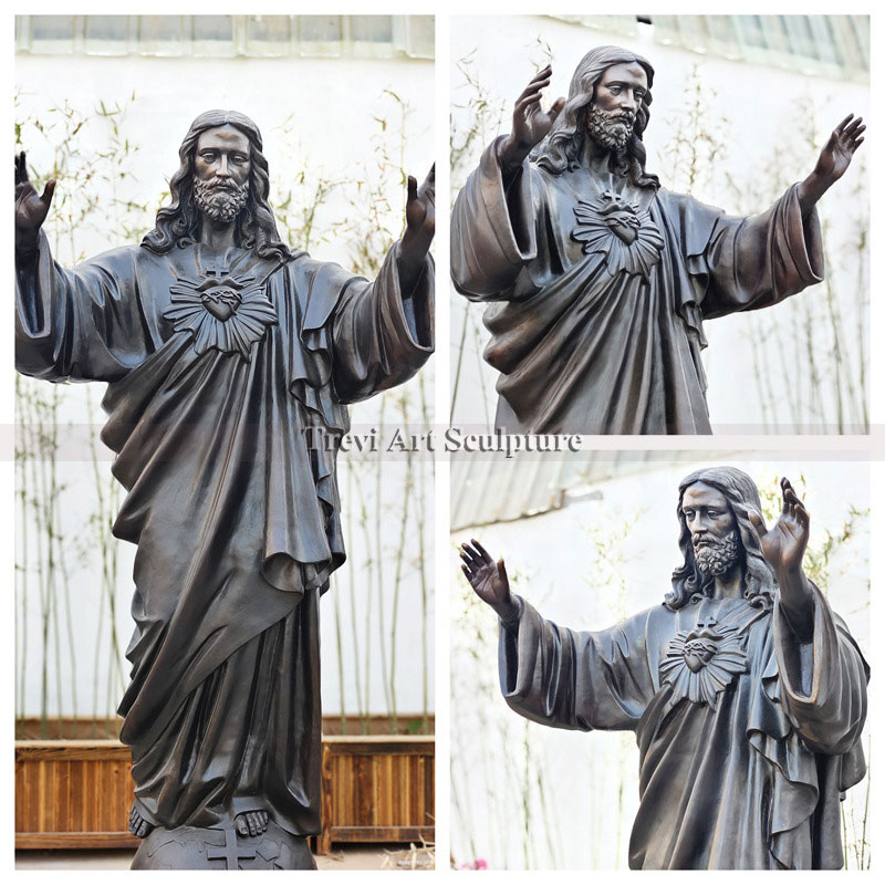 Details of bronze Sacred Heart of Jesus statue