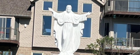 Custom 2.4-meter Sacred Heart statue at church entrance -- submitted by Pastor Erik Lindström