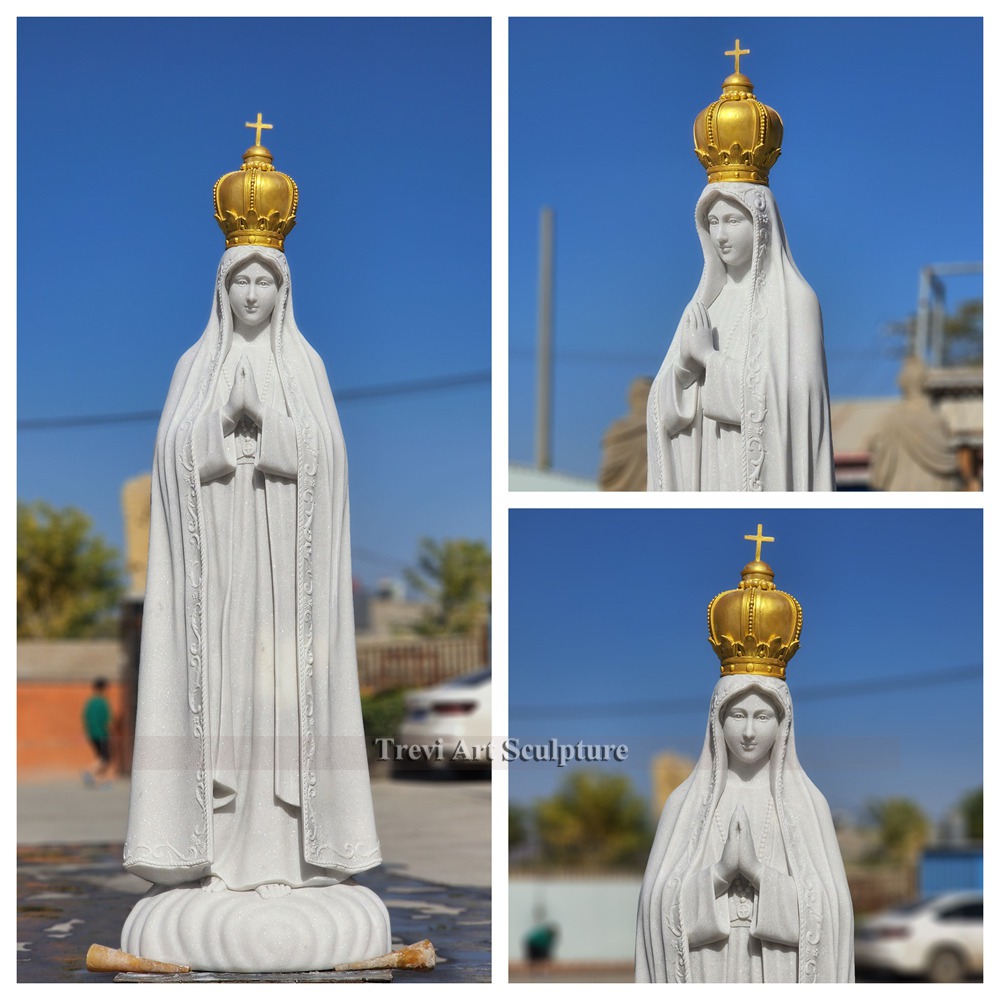 Marble Our Lady of Fatima Statue with Golden Crown 3 Marble statue of Our Lady of Fatima