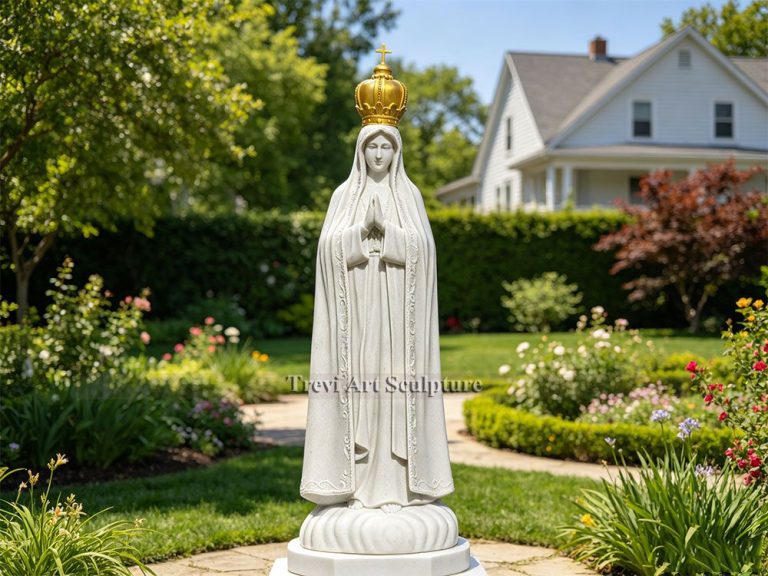 Elegant white marble out Lady of Fatima statue