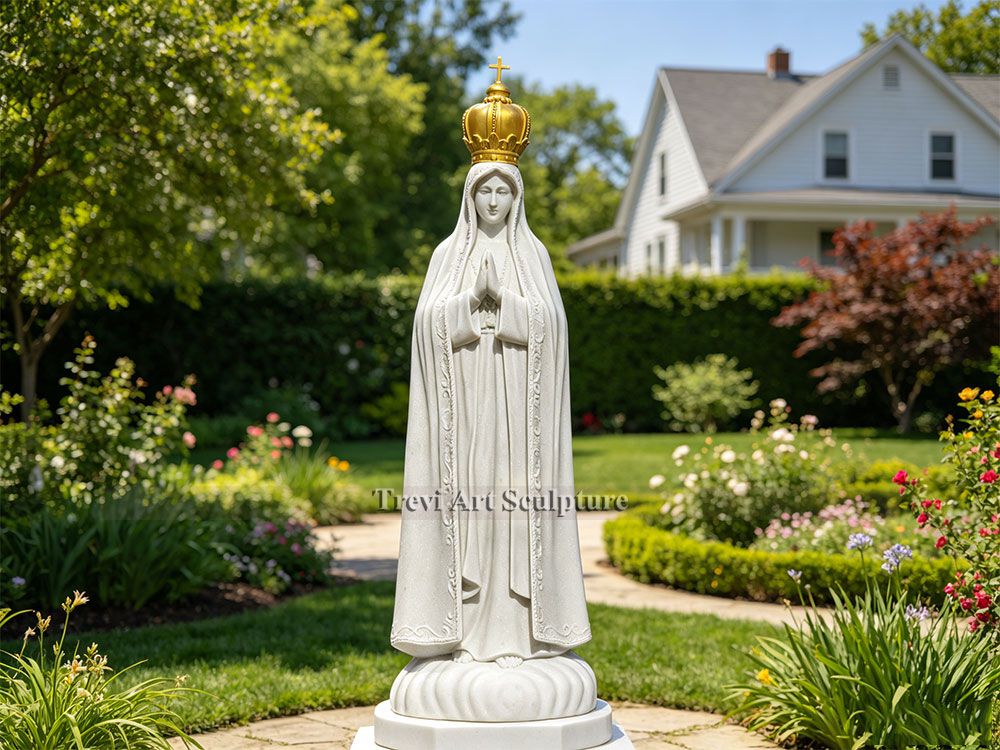 Elegant white marble out Lady of Fatima statue