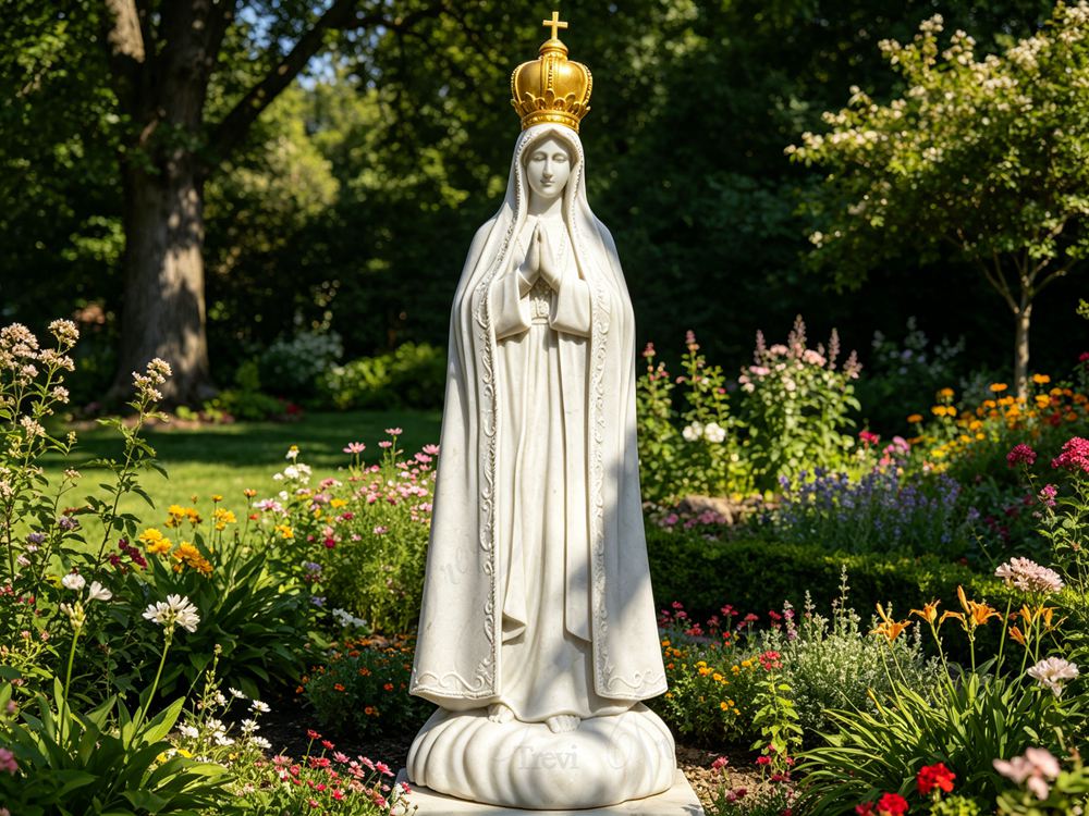 Marble Our Lady of Fatima Statue with Golden Crown 5 lifesize Fatima Statue with Gold Crown for garden