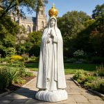 lifesize marble Fatima Statue with Gold Crown for church garden