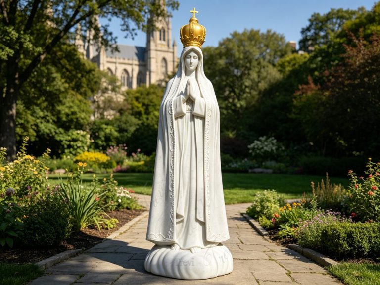 lifesize marble Fatima Statue with Gold Crown for church garden