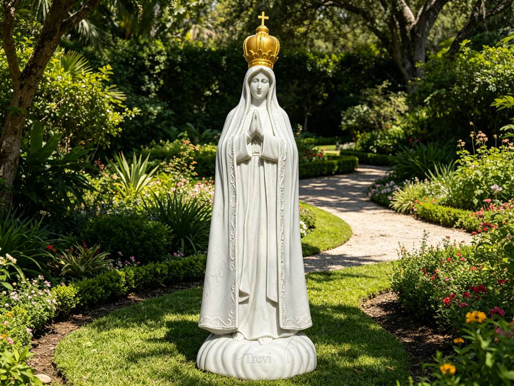 Marble Our Lady of Fatima Statue with Golden Crown 2 lifesize marble Fatima Statue with Gold Crown for garden