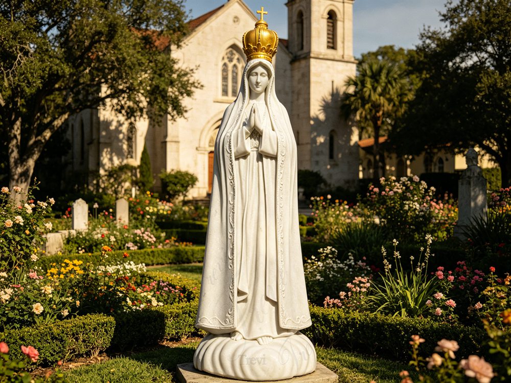 marble Fatima Statue with Gold Crown for church garden