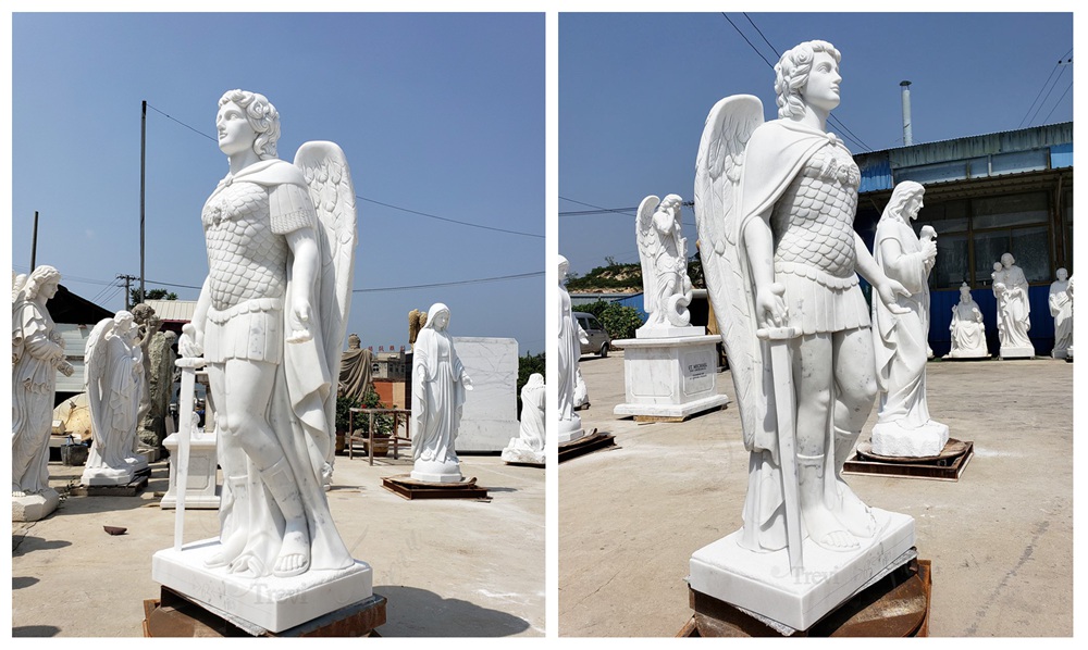 Life Size Marble Saint Michael Statue for Garden 3 marble saint michael statue in factory