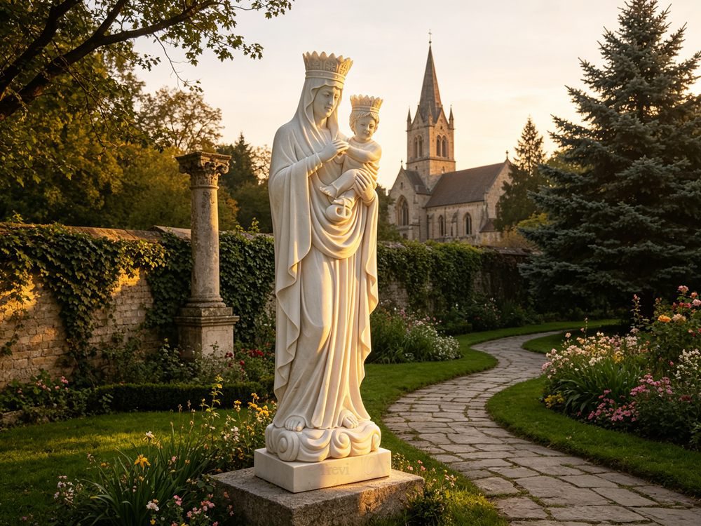 Marble Our Lady of Perpetual Help statue for church garden